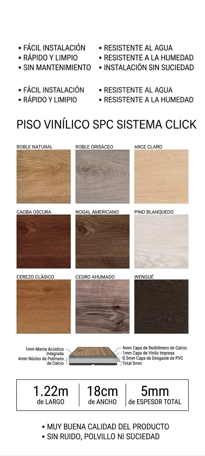 Pisos vinilicos SPC, precio por m2